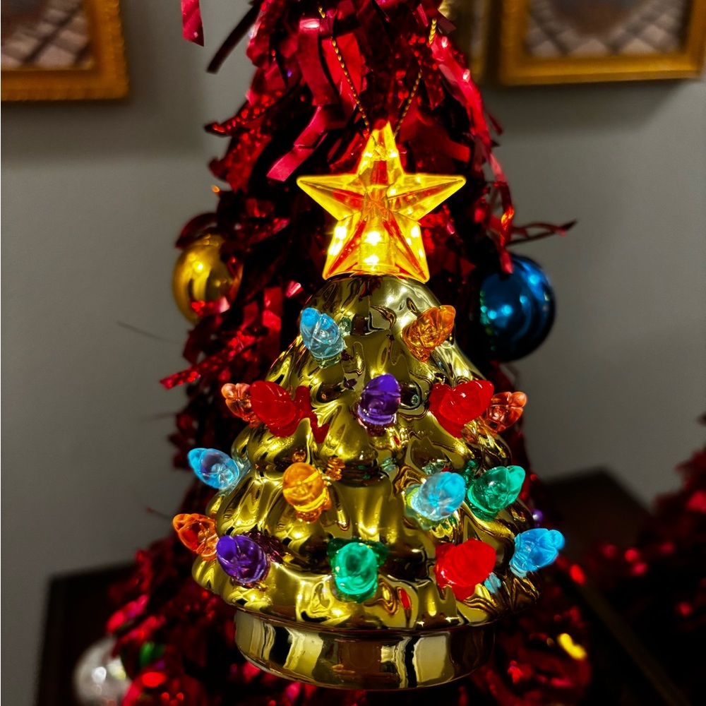 Gold Christmas Tree Ornament with Star  Lights up